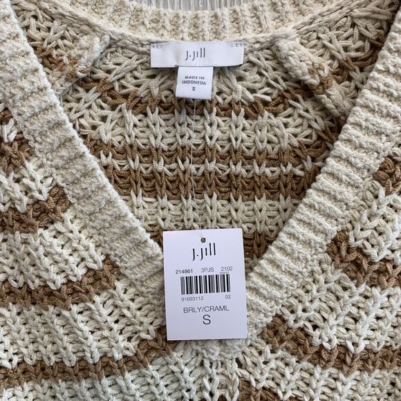 J Jill Cream Brown V-Neck Chunky Knit Sweater Small NWT - Picture 3 of 5